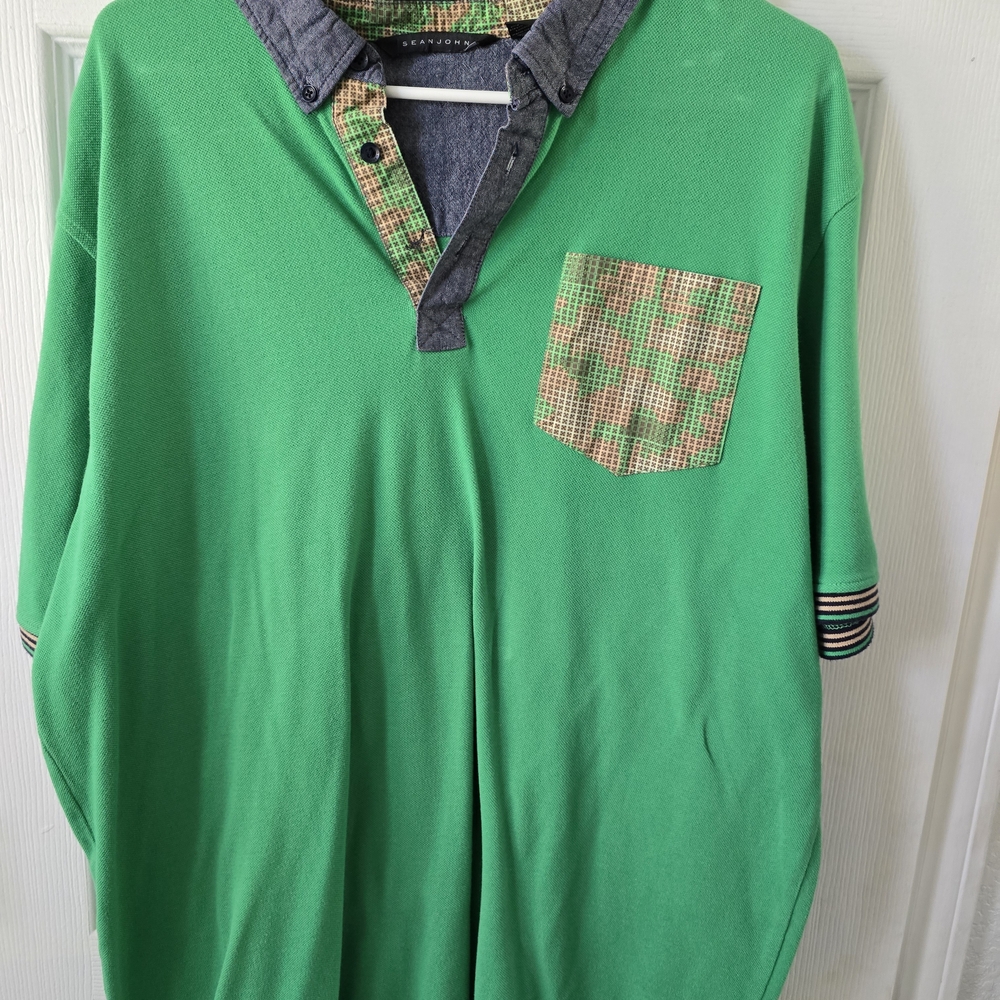 Sean John Green Shirt with Denim Details